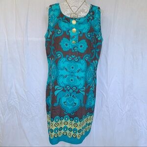 Elizabeth Howard // Teal, Brown Floral Print Sheath Dress size 16 Mar2